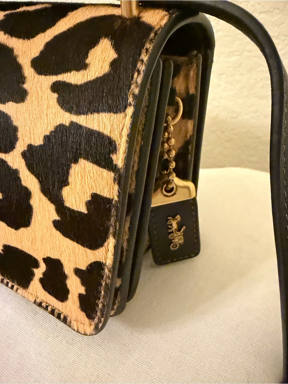COACH Calf hair Leopard-Print Crossbody with Gold Color C' Accent - Black/Tan - Picture 2 of 5